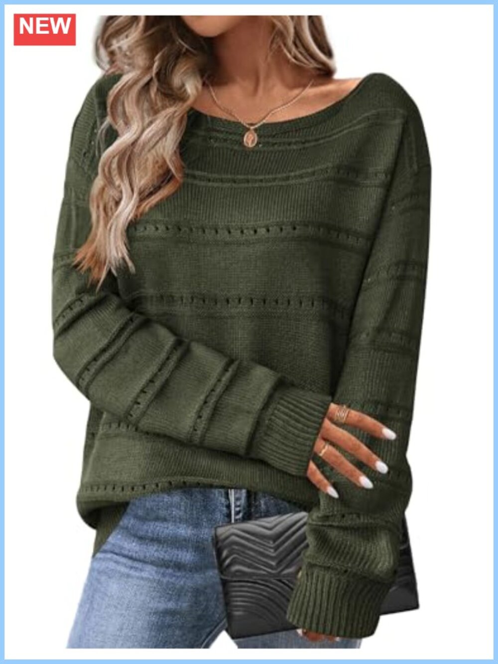 Crochet Knit Sweater Boat Neck Long Sleeve Pullover